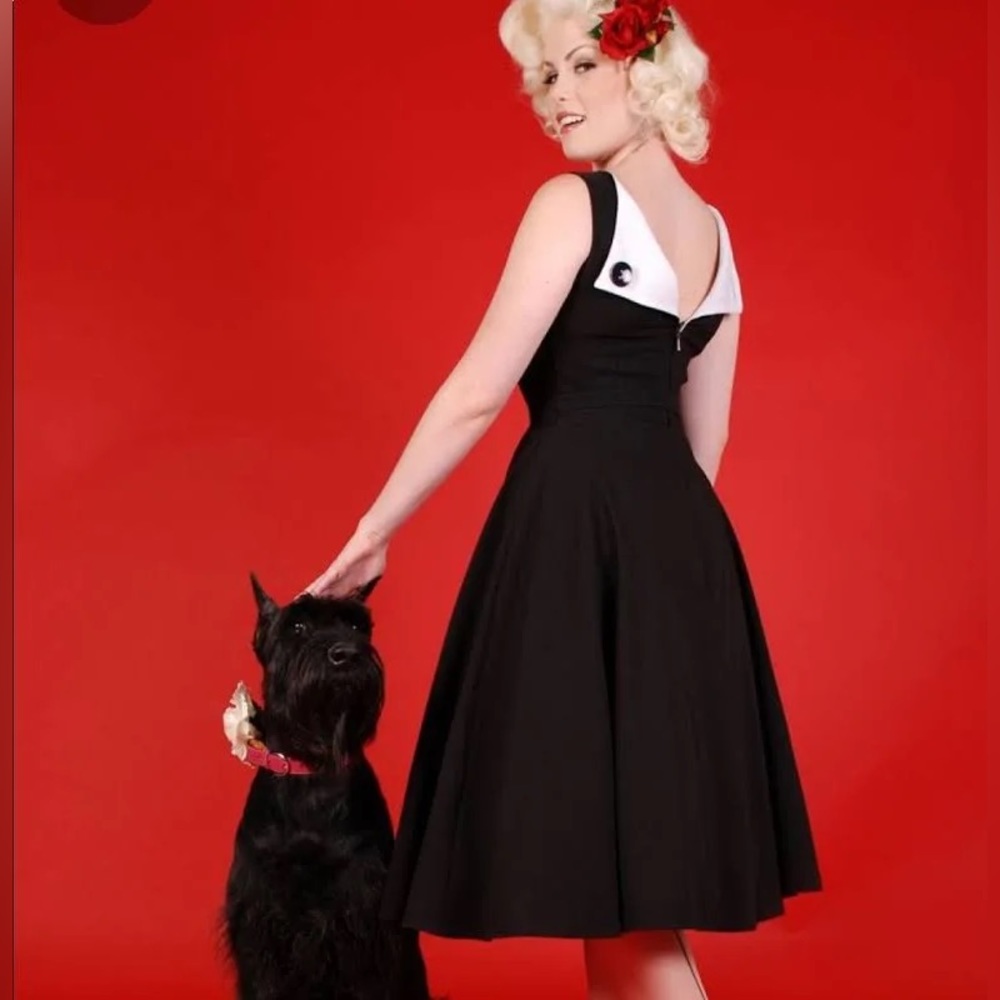 Bettie Page by Tatyana Button Back black and white pinup swing dress